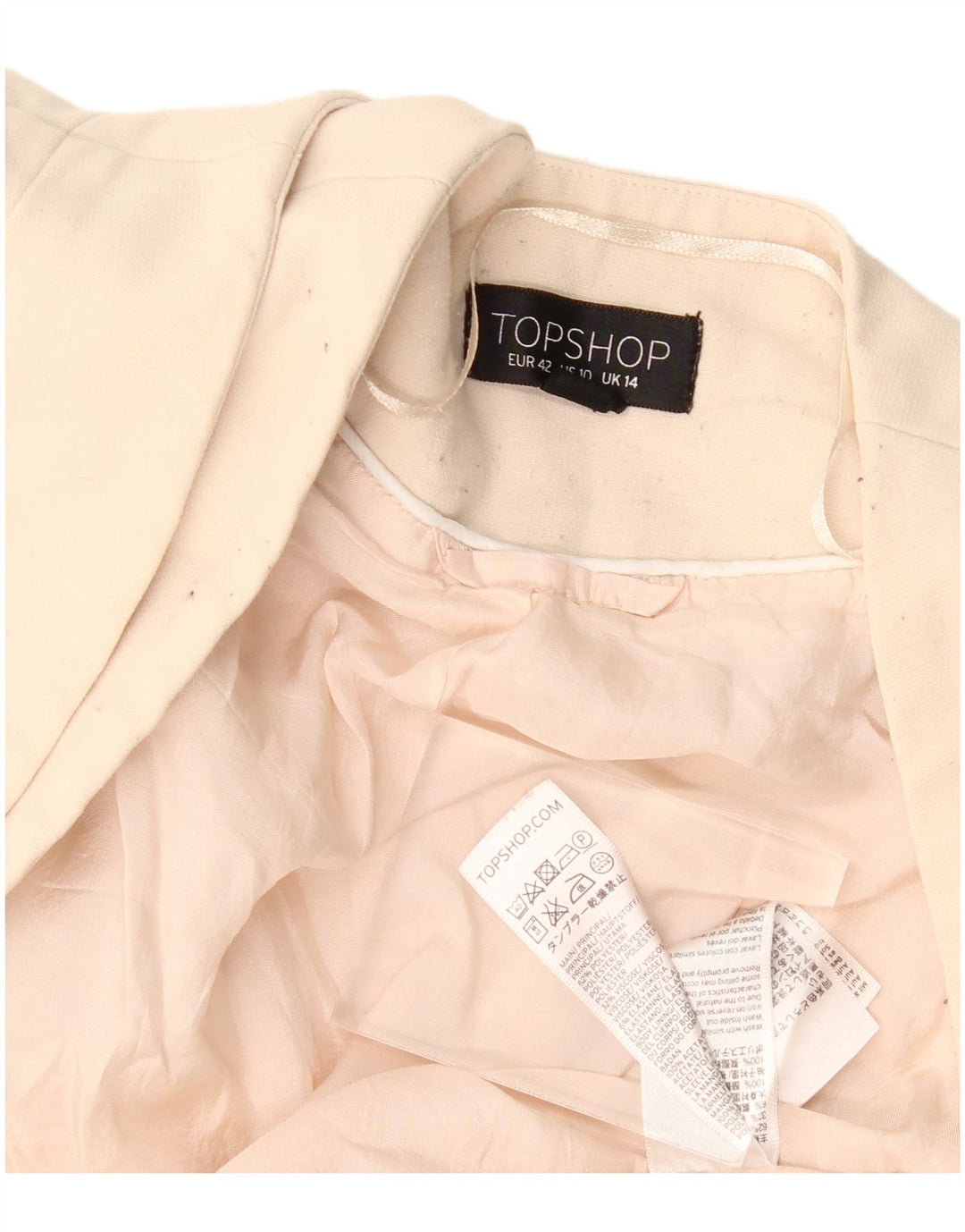 Topshop Dame Crop Open Blazer Jacket UK 14 Large Beige Polyester