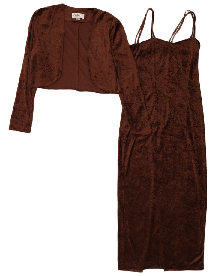 Vintage Kvinders Velvet 2-delt sæt UK 12 Medium Brown Paisley