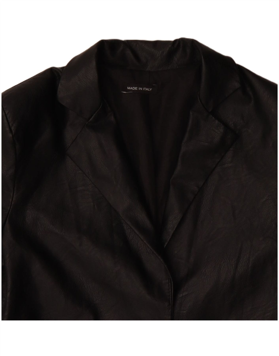 VINTAGE Dame 1 knap imiteret læder blazerjakke UK 12 Medium Sort