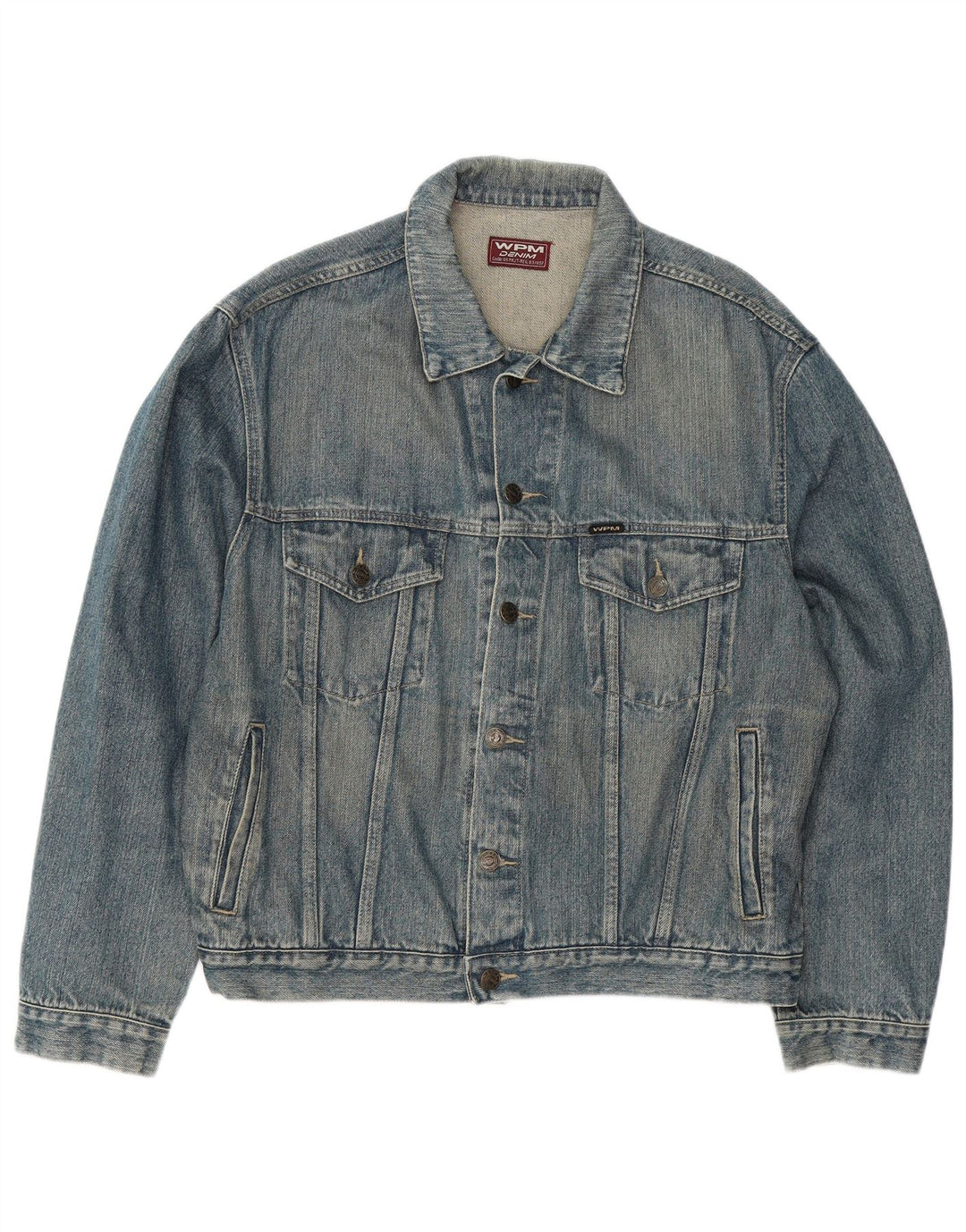 WAMPUM Mens Denim Jacket UK 38 Medium Blue Cotton