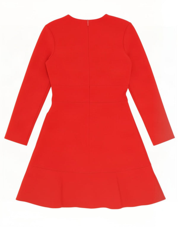 Zara Dame Langærmet A-Line Kjole UK 6 XS Rød Polyester