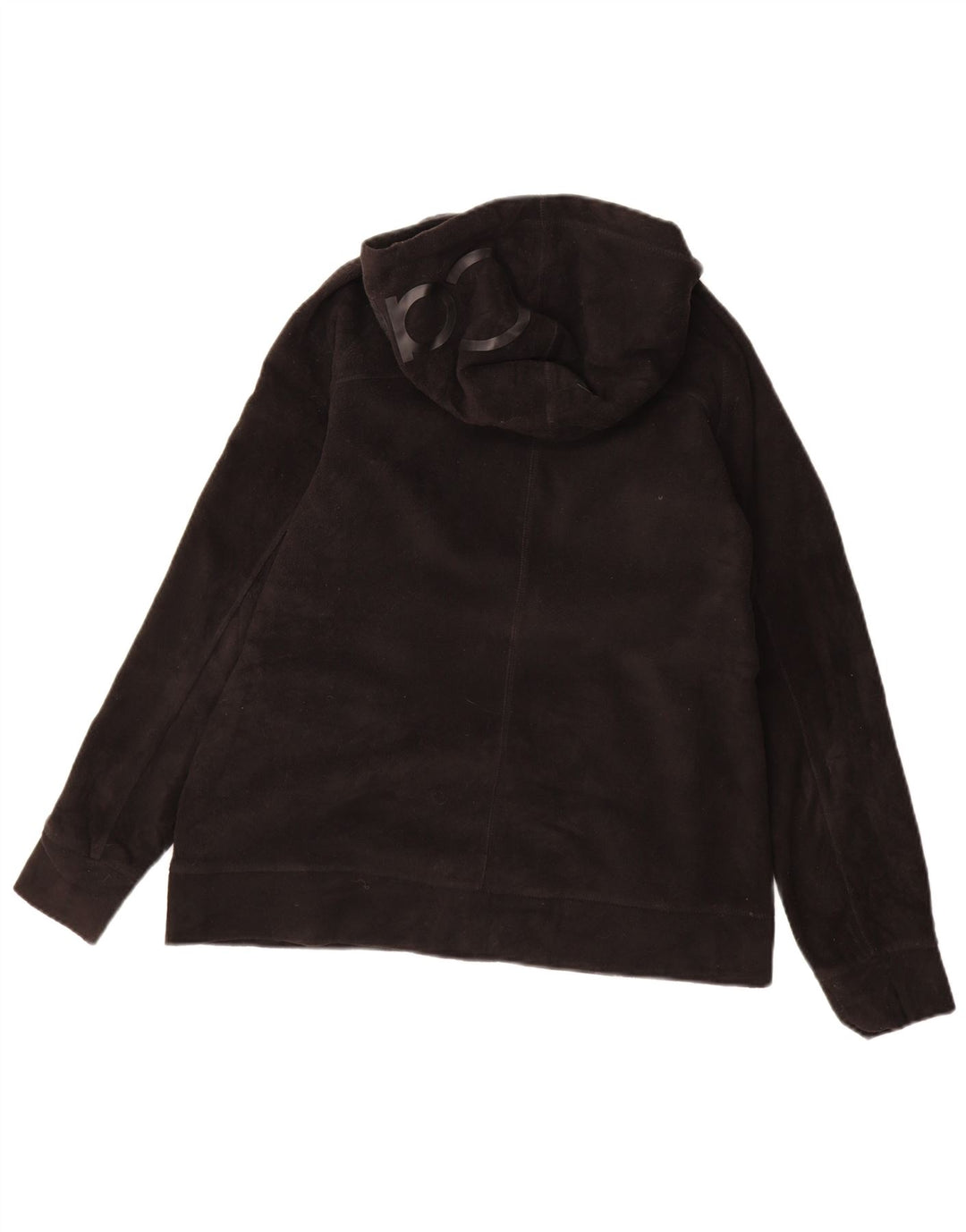 CALVIN KLEIN Grafisk fleecejakke med hætte til kvinder UK 14 Medium Sort