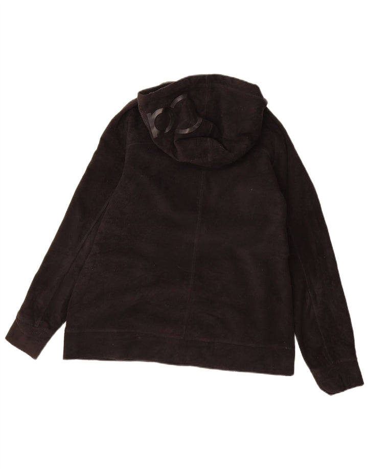 CALVIN KLEIN Grafisk fleecejakke med hætte til kvinder UK 14 Medium Sort