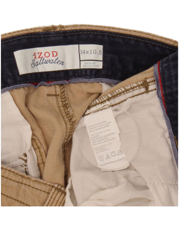 IZOD Herre Salt Water Cargo Shorts W34 Large Beige Ternet Bomuld