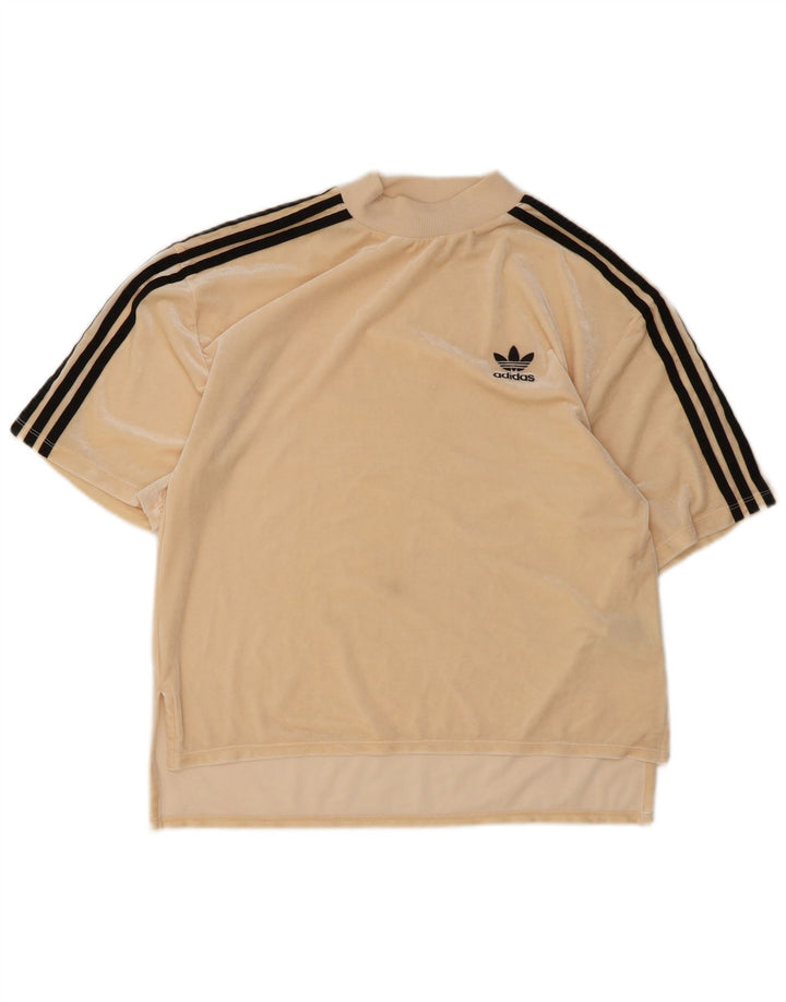 Adidas Dame Velour T-Shirt Top UK 10 Small Beige Polyester