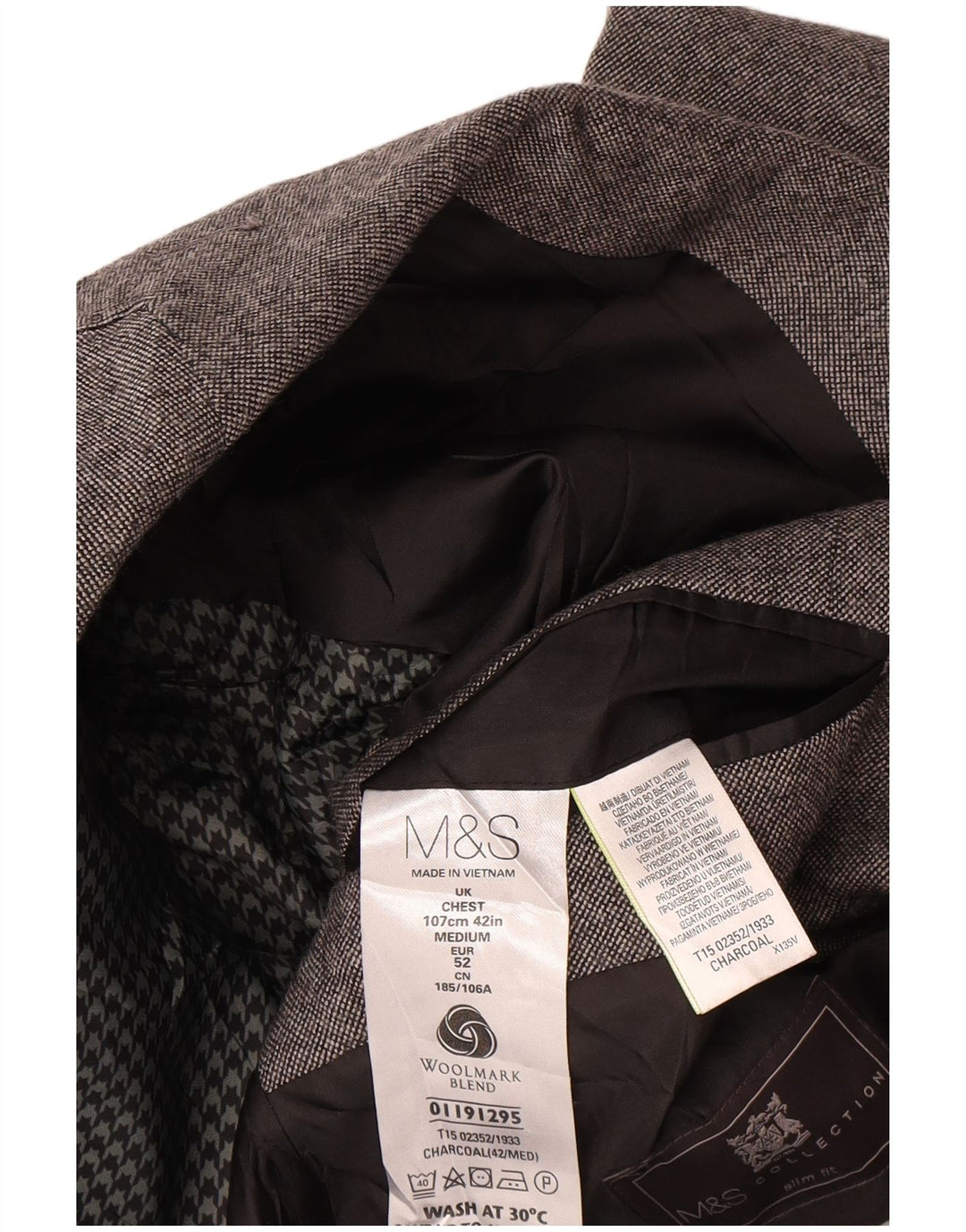 Marks & Spencer Herre 2-knaps blazerjakke UK 42 Stor grå uld