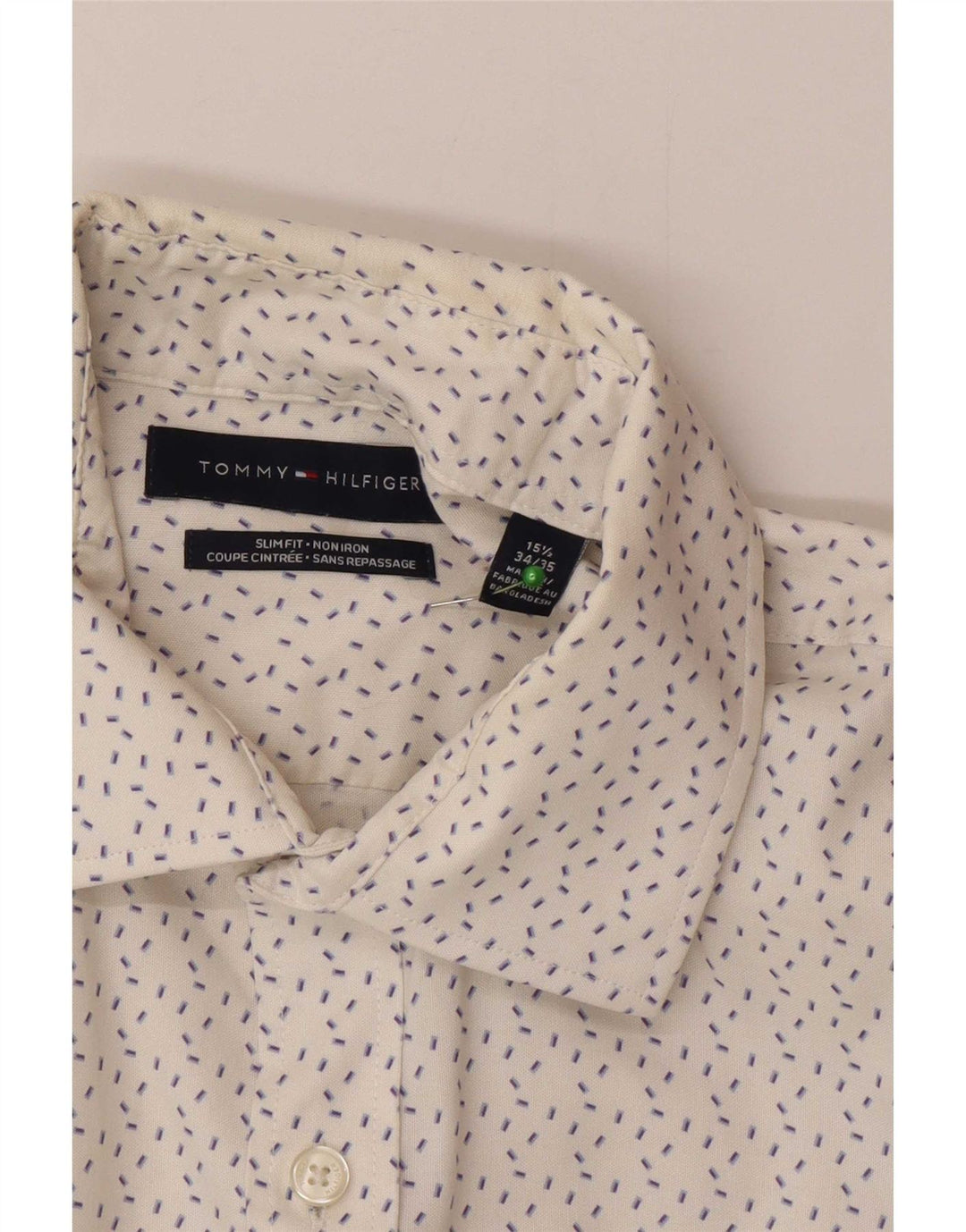 Tommy Hilfiger Herre Slim Fit Skjorte Størrelse 15 1/2 Medium Hvid Plettet