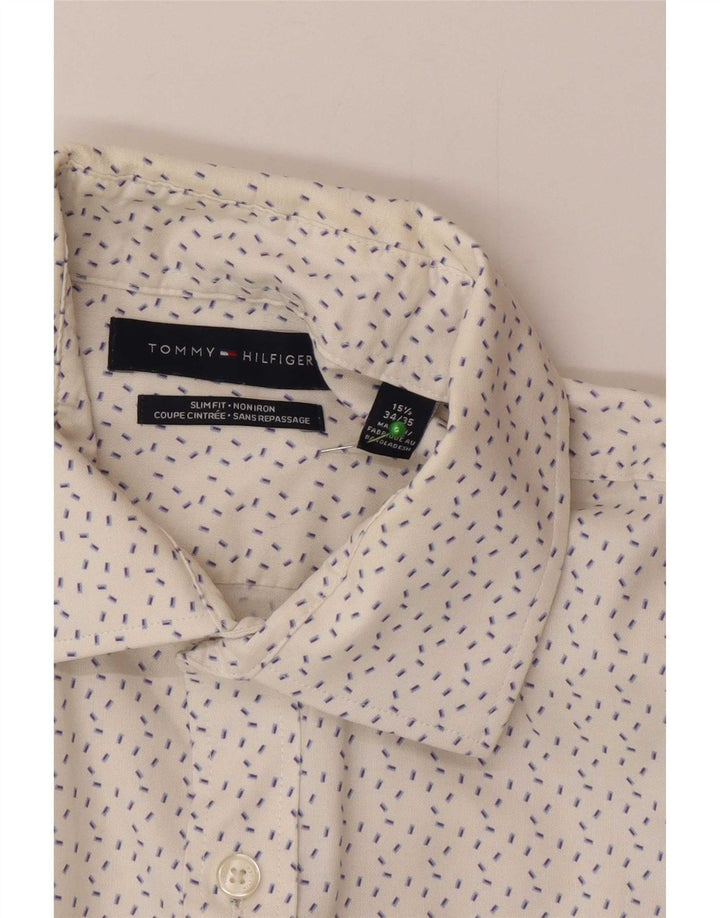 Tommy Hilfiger Herre Slim Fit Skjorte Størrelse 15 1/2 Medium Hvid Plettet
