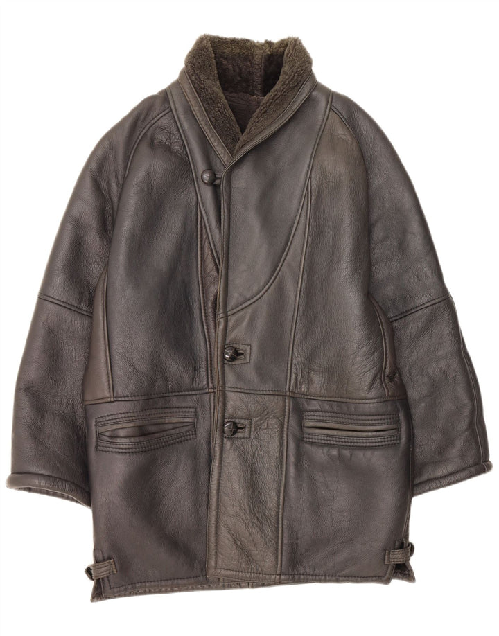 Vintage Shearling Overfrakke til mænd UK 42 XL Sort