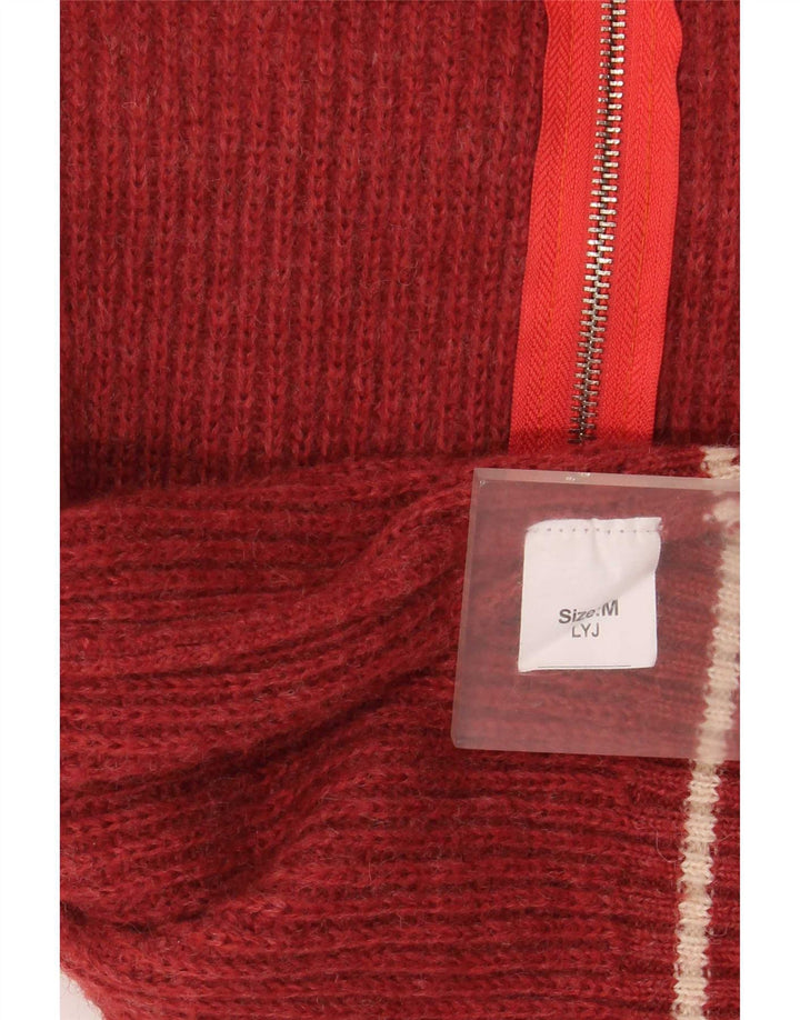 Vintage dame cardigan sweater med fuld lynlås UK 14 Medium Red Colourblock