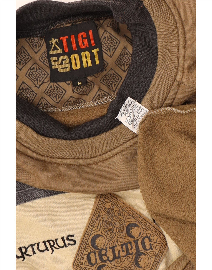 Vintage herre grafisk sweatshirt jumper lille brun colourblock polyester