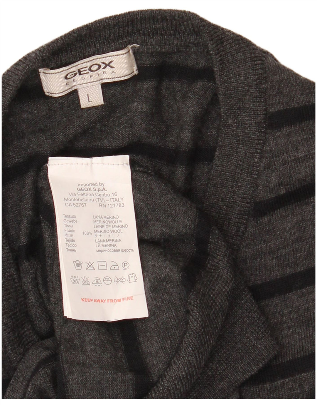 GEOX Dame V-hals sweater UK 16 Stor grå stribet merinould