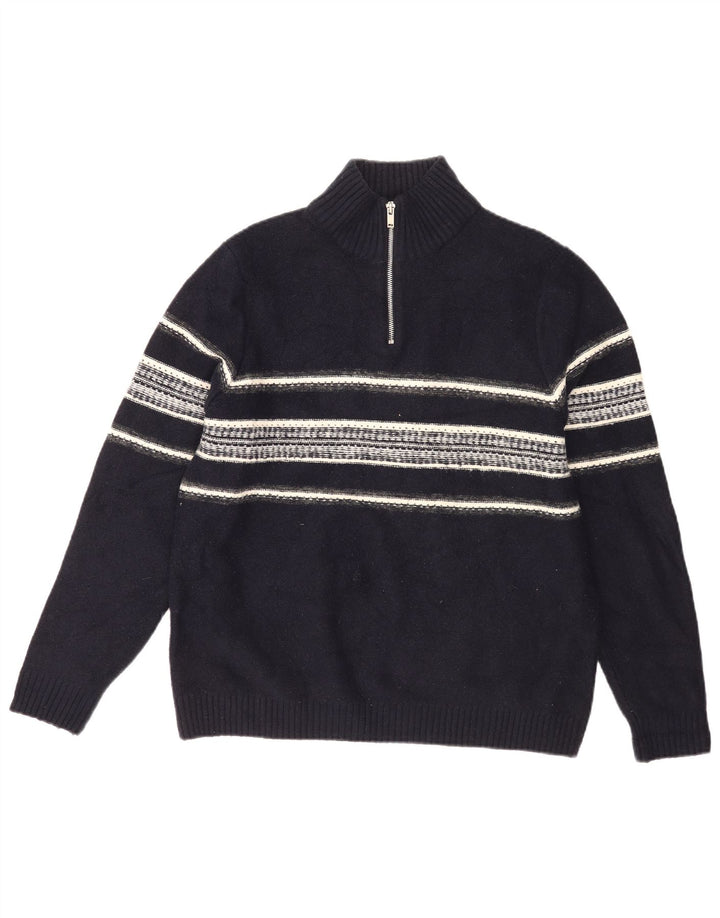 Marks & Spencer Herre Zip Neck Jumper Sweater Stor Marineblå Stribet