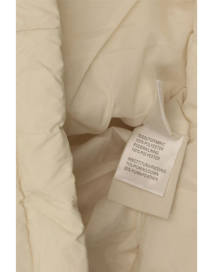 VINTAGE Polstret frakke med hætte til kvinder UK 14 Medium Off White Polyester
