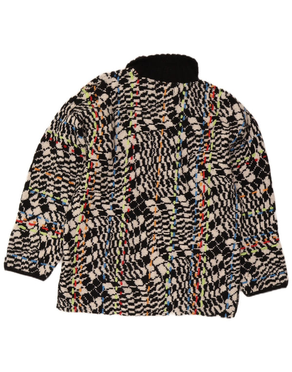 Vintage Kvinder abstrakt mønster Full Zip Cardigan Sweater UK 16 Large Black