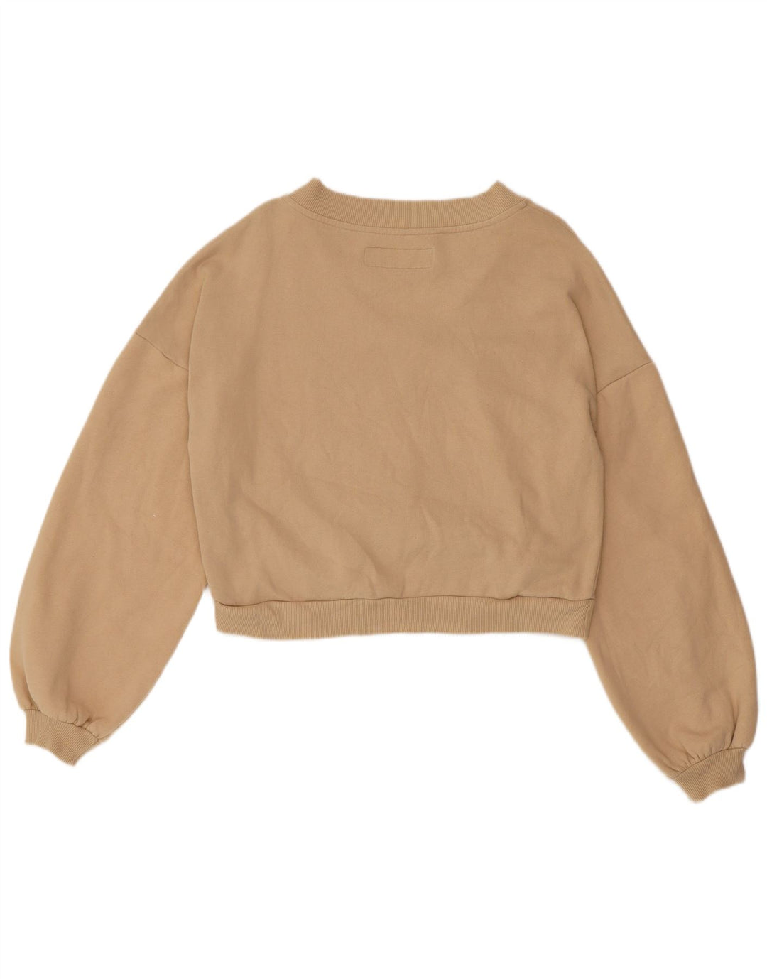 BENETTON Womens Crop Oversized Sweatshirt Jumper UK 10 Small Beige Bomuld