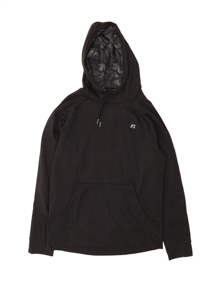 RUSSELL ATHLETIC Mens Hoodie Jumper UK 38/40 Medium Black Polyester Vintage Russell Athletic and Second-Hand Russell Athletic from Messina Hembry 