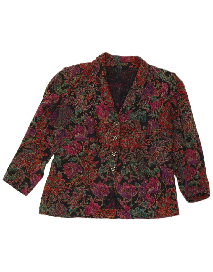 Vintage Dame 4 Button Blazer Jacket UK 14 Large Multicolored Floral
