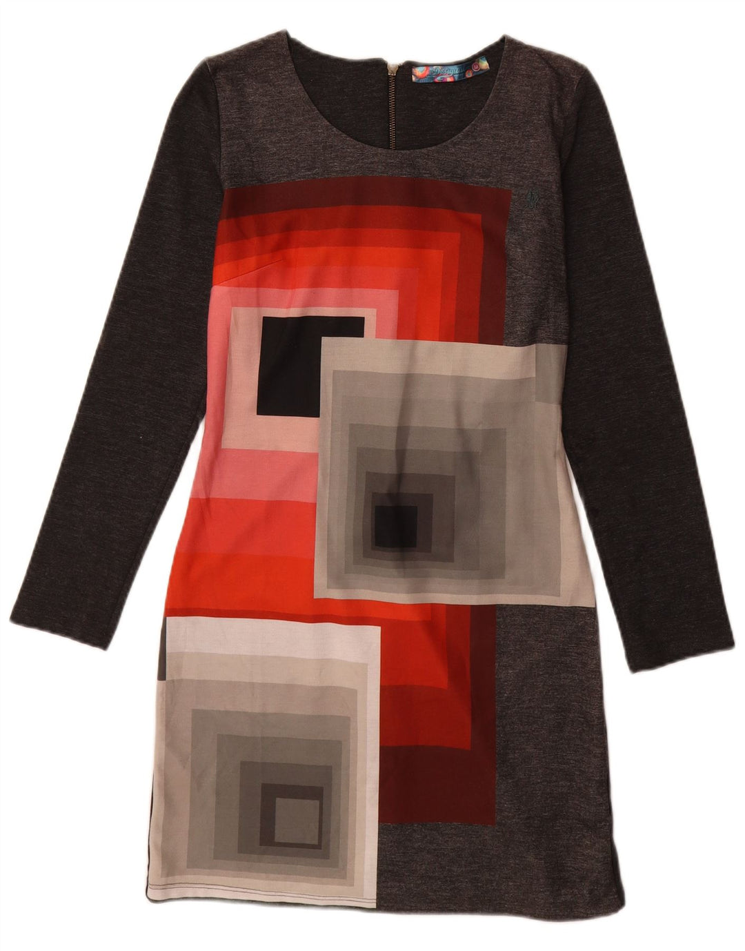 Desigual Dame Langærmet Skede Kjole UK 12 Medium Grå Geometrisk