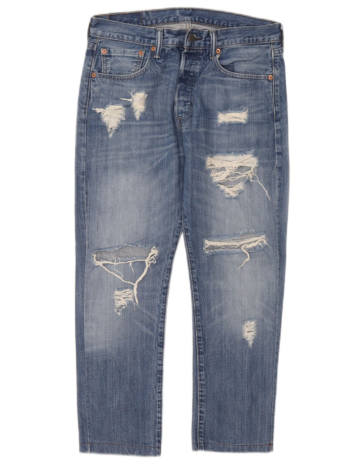 Levi's Herre 501 Distressed Straight Jeans W32 L26 Blå Bomuld