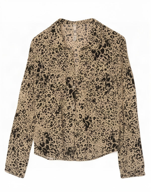 Zara Dame Trafaluc Skjorte Bluse UK 10 Small Beige Animal Print Viscose