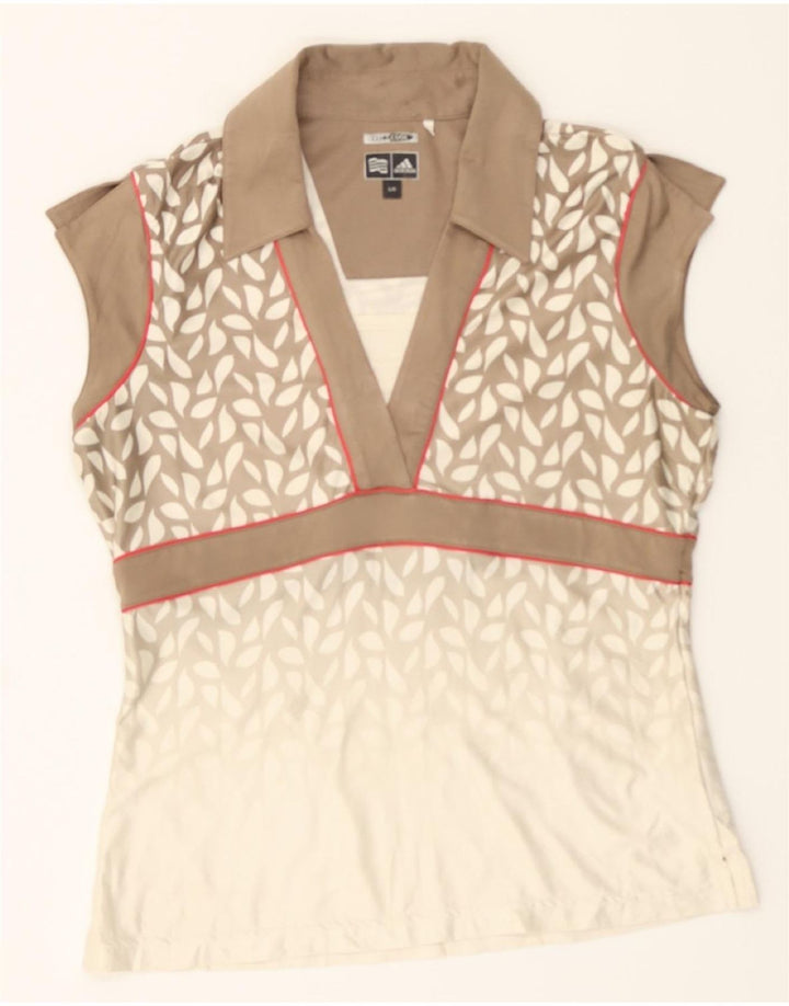 ADIDAS Womens Climacool Abstract Pattern Polo Shirt UK 16 Large Beige Vintage Adidas and Second-Hand Adidas from Messina Hembry 