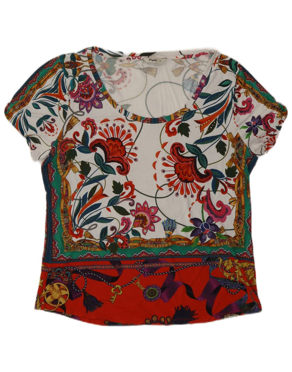 Desigual Dame Grafisk T-Shirt Top UK 18 XL Multicolored Floral