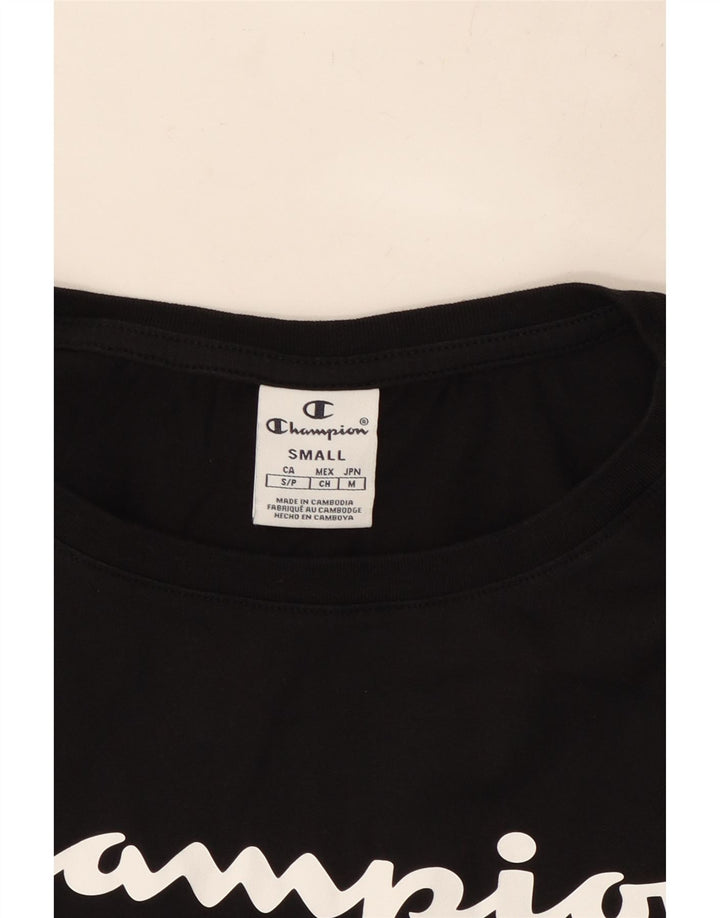 CHAMPION Dame Oversized Crop Grafisk T-Shirt Top UK 10 Lille Sort