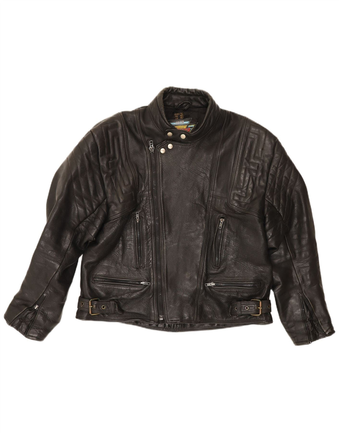 AKITO Mens Leather Biker Jacket UK 40 Large Black Leather