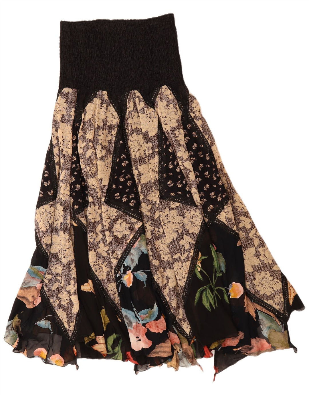Vintage kvinders asymmetrisk sigøjnernederdel W30 Medium flerfarvet patchwork
