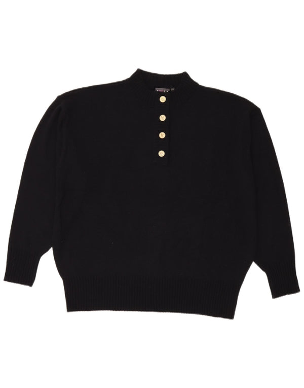 Vintage Womens Button Neck Jumper Sweater UK 20 2XL Navy Blue Akryl