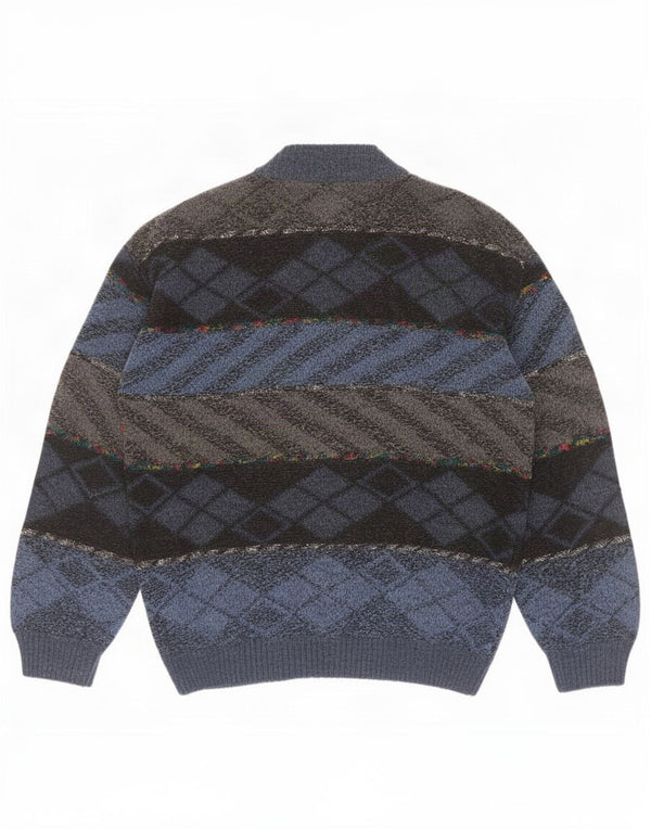 Vintage herre cardigan sweater stor blå argyle/diamant akryl