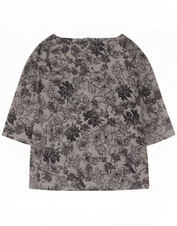 Marks & Spencer Dame Top 3/4 ærmet UK 16 Large Grey Floral Polyester