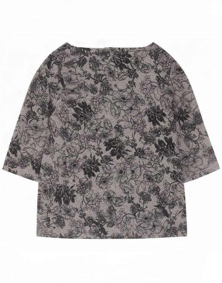 Marks & Spencer Dame Top 3/4 ærmet UK 16 Large Grey Floral Polyester