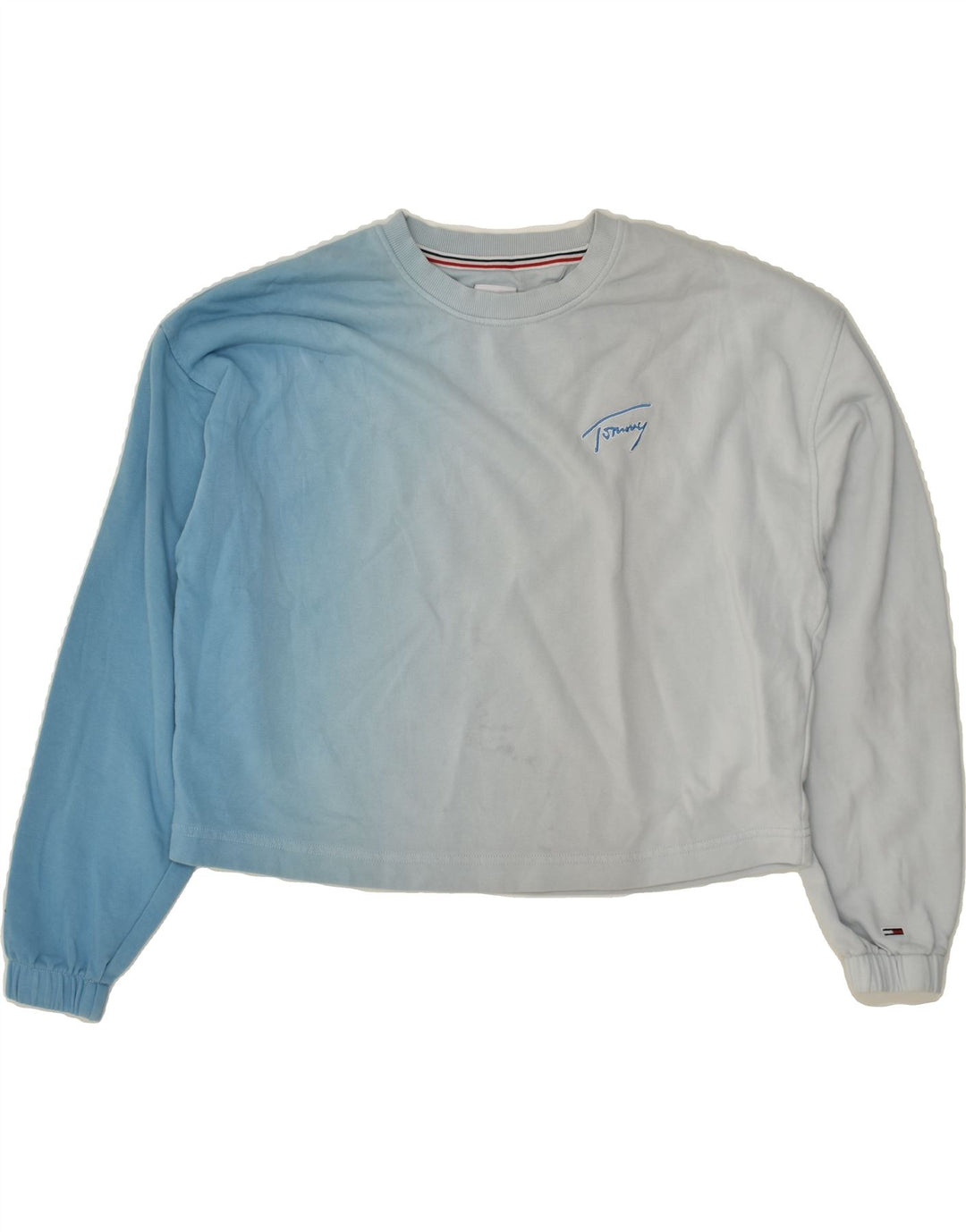 TOMMY HILFIGER Womens Oversized Crop Top Long Sleeve UK 14 Medium Blue | Vintage Tommy Hilfiger | Thrift | Second-Hand Tommy Hilfiger | Used Clothing | Messina Hembry 