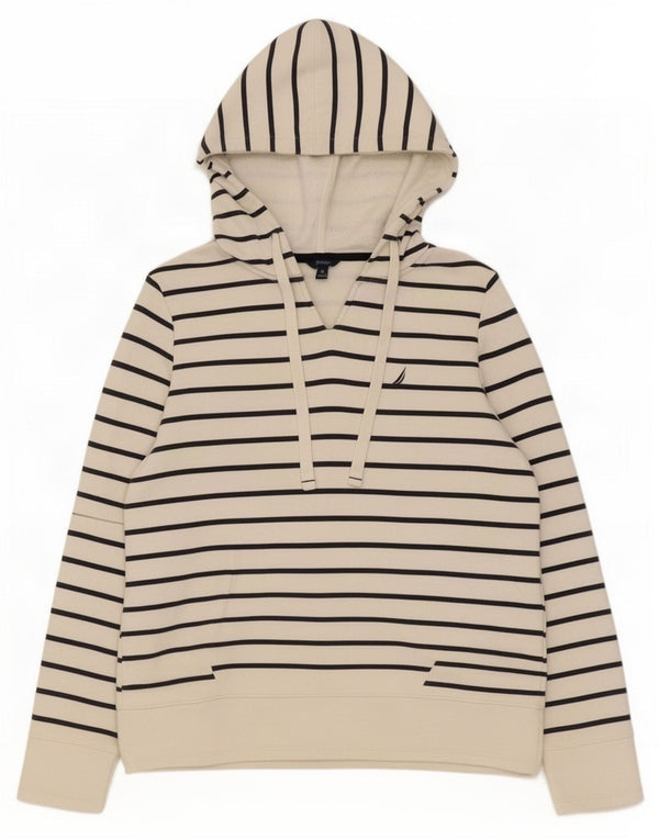 Nautica oversized hættetrøjetrøje til kvinder UK 6 XS Hvidstribet bomuld