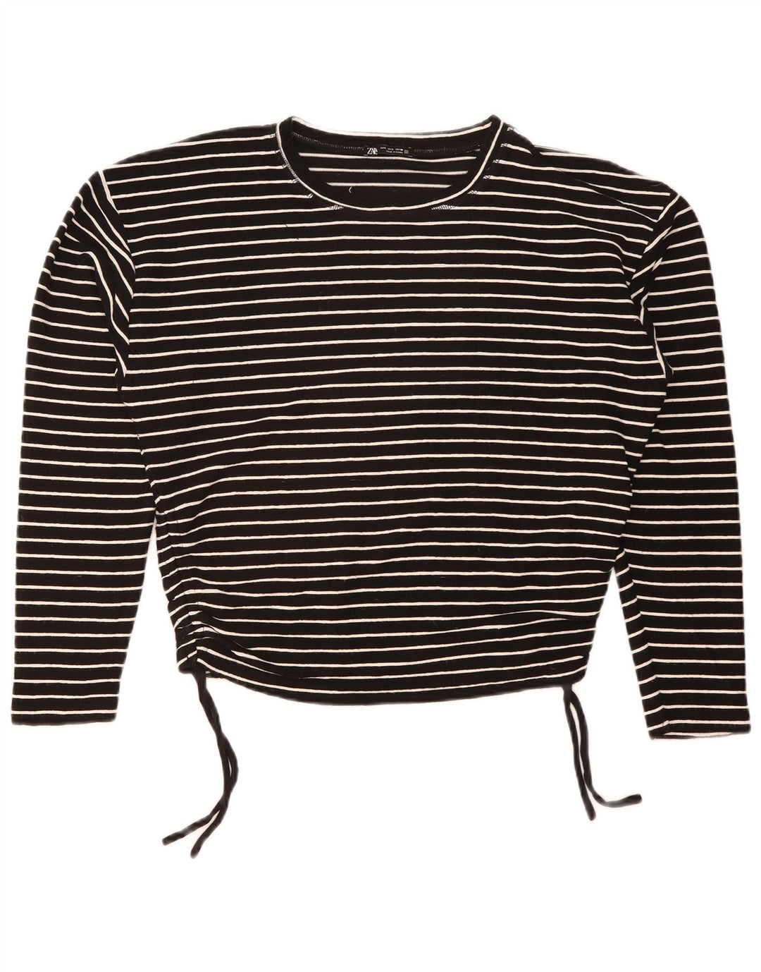 Zara Womens Crop Top Langærmet UK 16 Stor sortstribet polyester