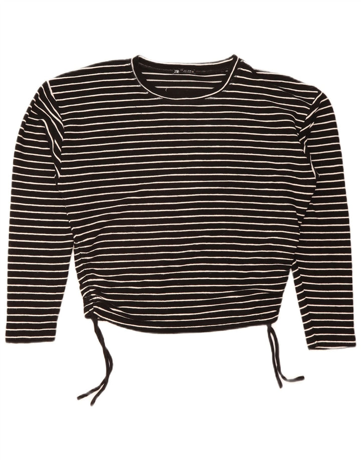 Zara Womens Crop Top Langærmet UK 16 Stor sortstribet polyester