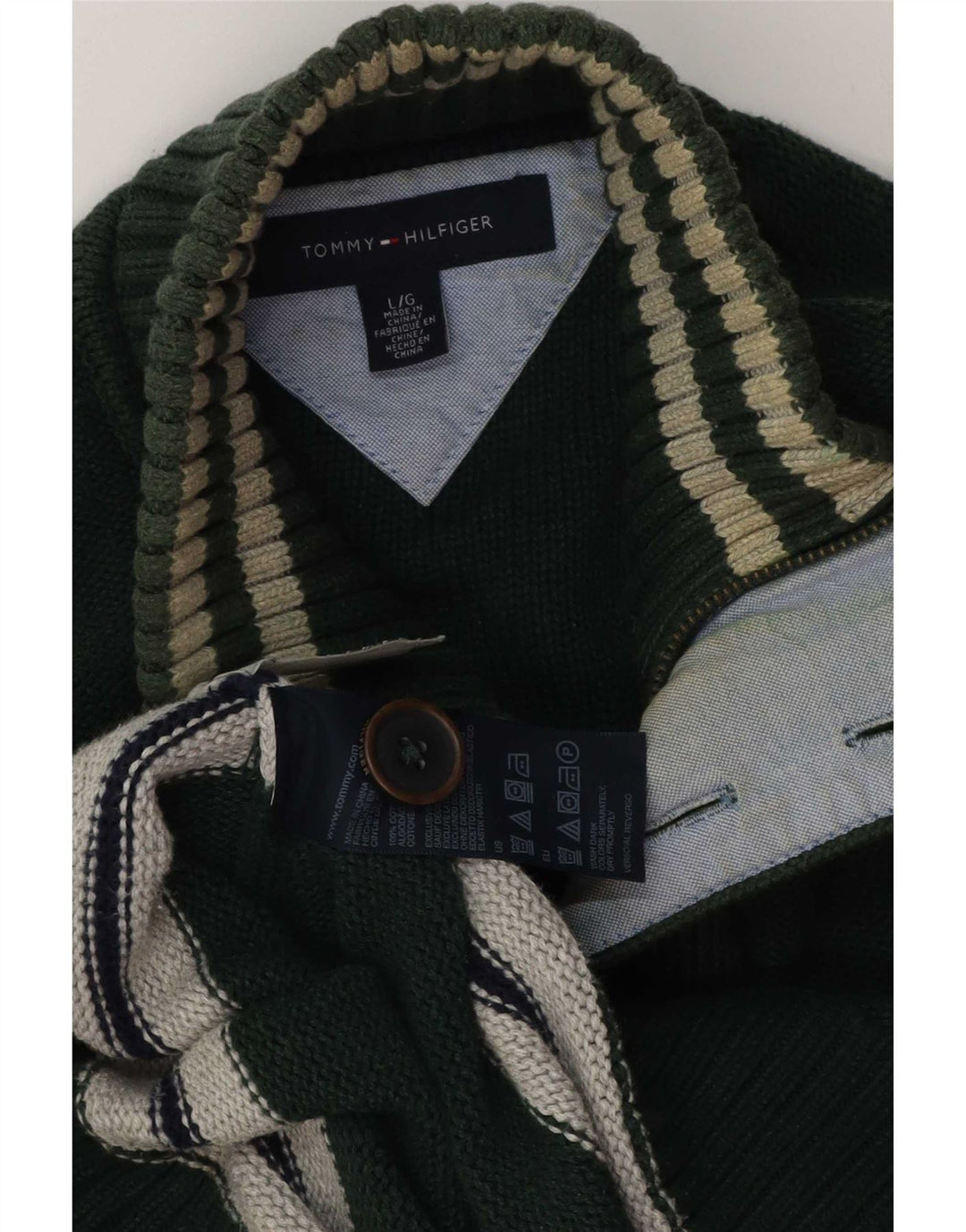 Tommy Hilfiger Herre Button Neck Jumper Sweater Large Green Colourblock