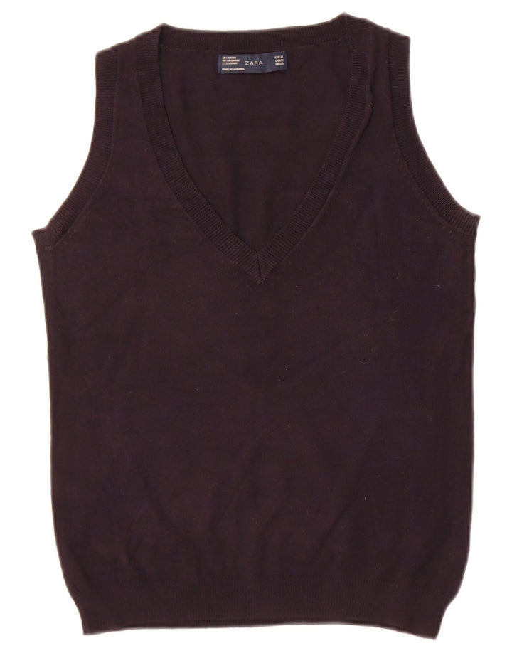 Zara Dame Vest Tank Top UK 12 Medium Navy Blue Bomuld