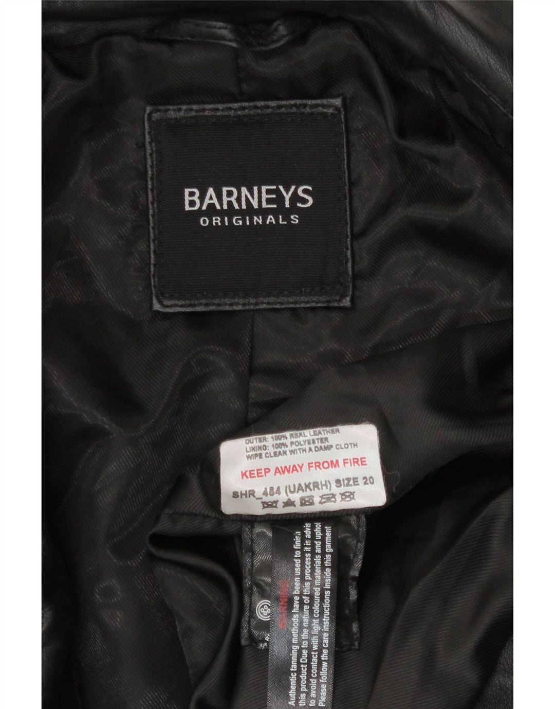 BARNEYS Dame Læder Biker Jacket UK 20 2XL Sort Læder