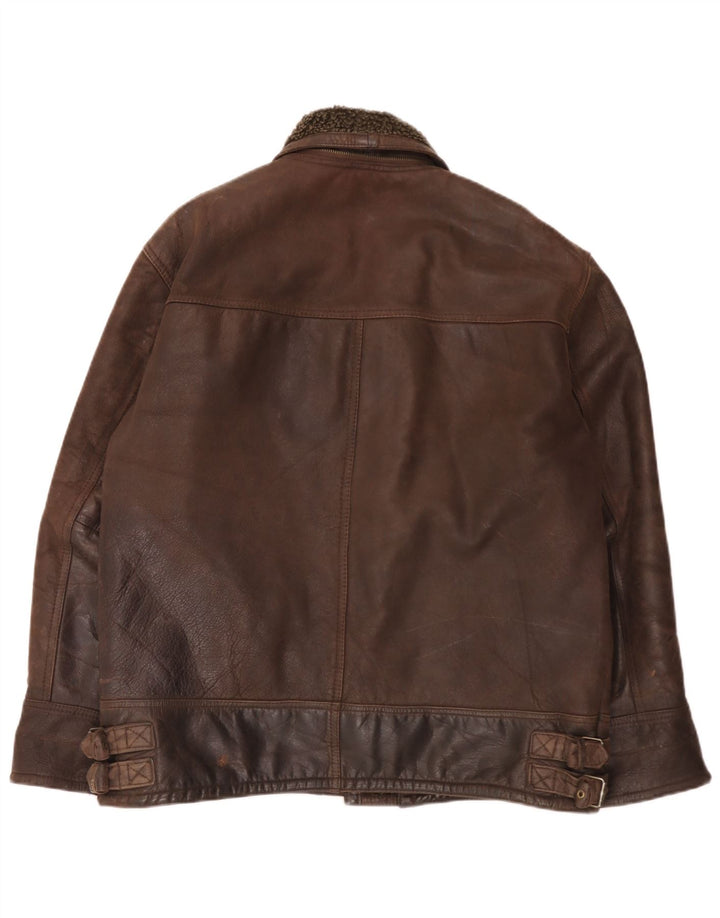 Vintage Herre Sherpa Læderjakke UK 40 Stor Brun