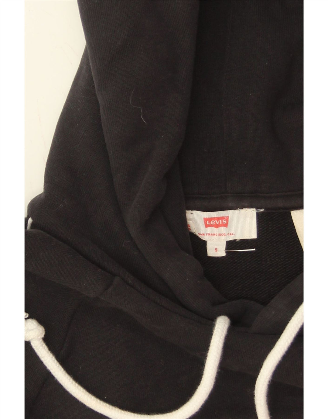 LEVI'S Womens Oversized Graphic Crop Hoodie Jumper UK 10 Small Black Vintage Levi's and Second-Hand Levi's from Messina Hembry 