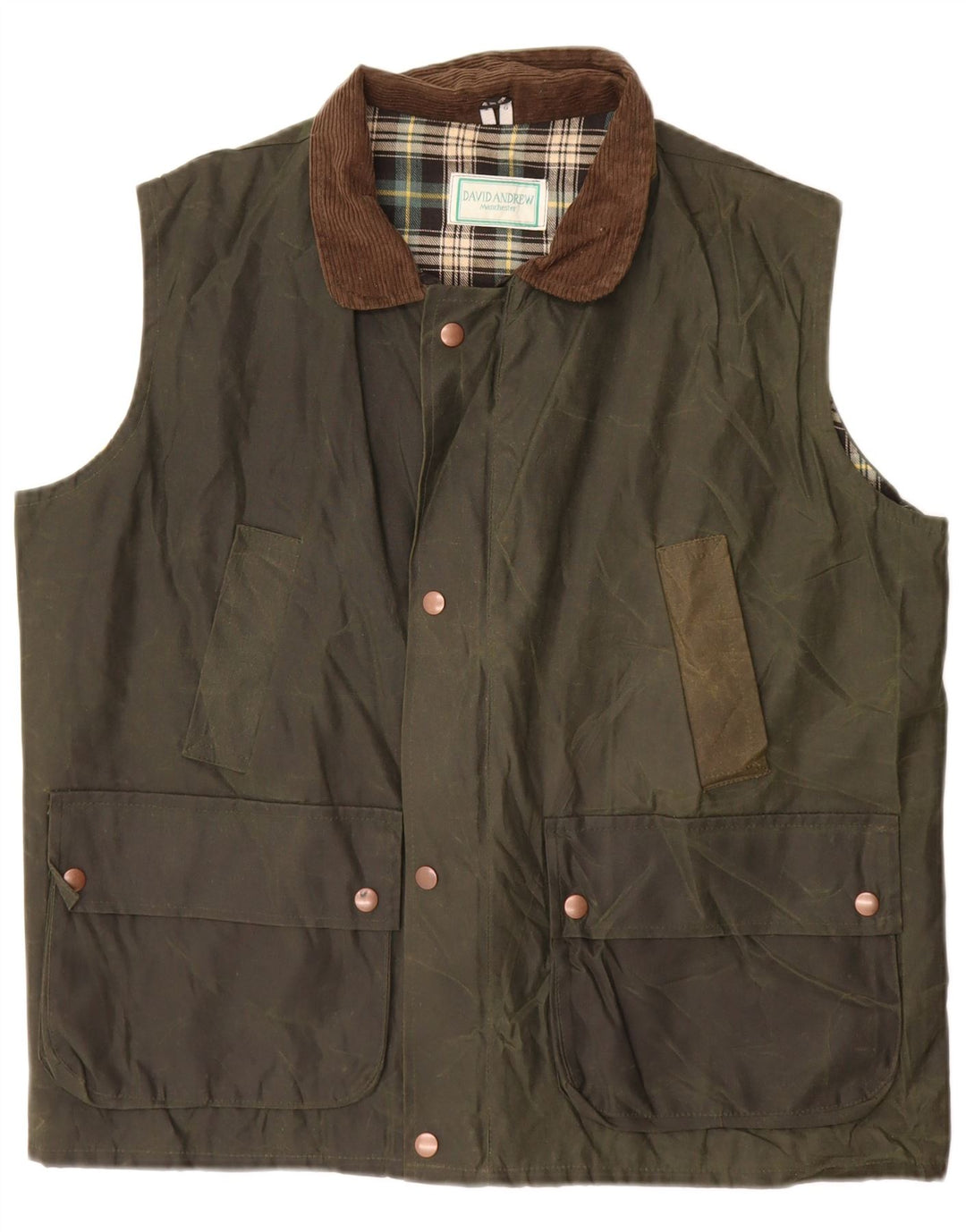 DAVID ANDREW Herre Manchester vokset bomuld Gilet UK 40 Stor Khaki Bomuld