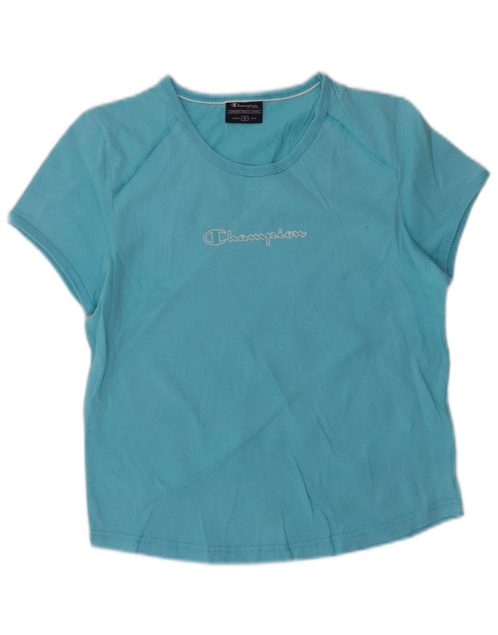 CHAMPION Womens Graphic T-Shirt Top UK 12 Medium Blue Cotton