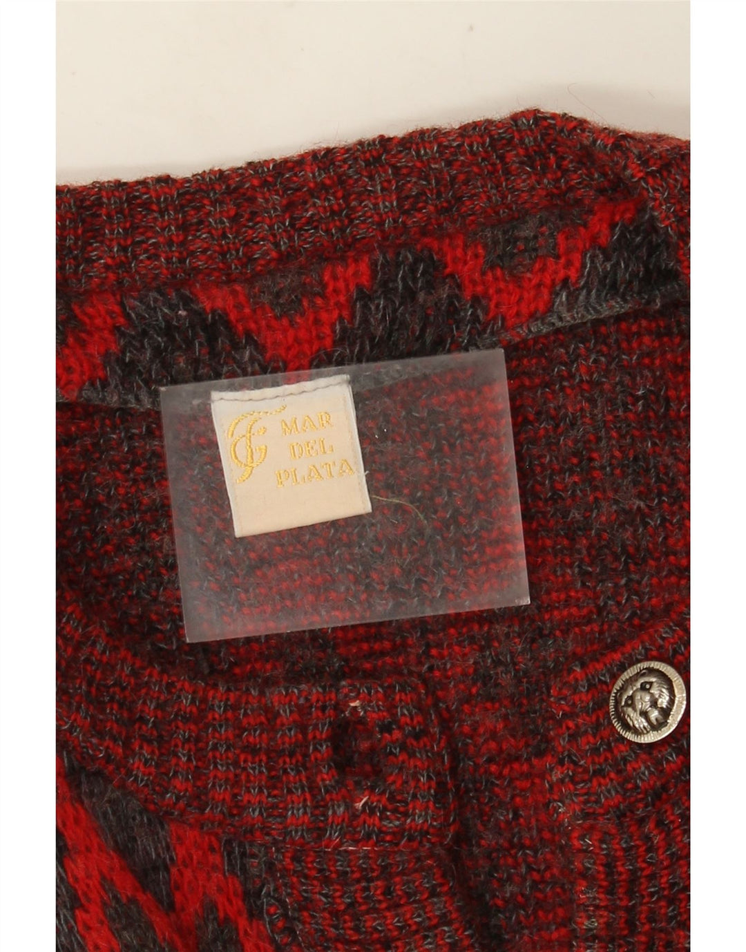 VINTAGE Dame oversized cardigan sweater UK 16 Stor rød geometrisk uld