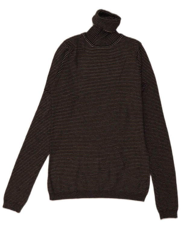 Zara Womens Crop Roll Neck Jumper Sweater UK 12 Medium Grey Pinstripe Rayon