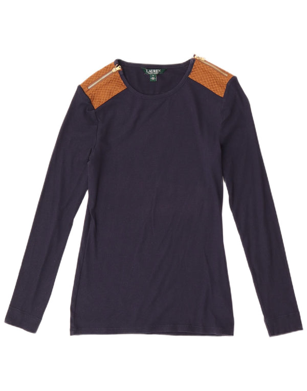 Ralph Lauren Dame Top Langærmet UK 8 Small Navy Blue Bomuld