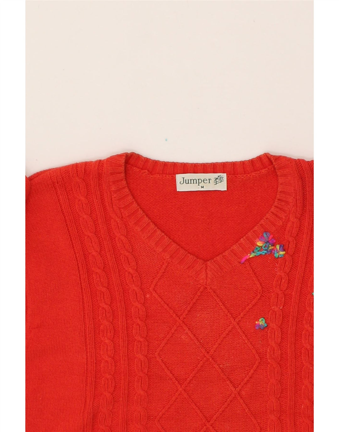JUMPER Womens V-Neck Jumper Sweater UK 14 Medium Red Cotton Vintage Jumper and Second-Hand Jumper from Messina Hembry 