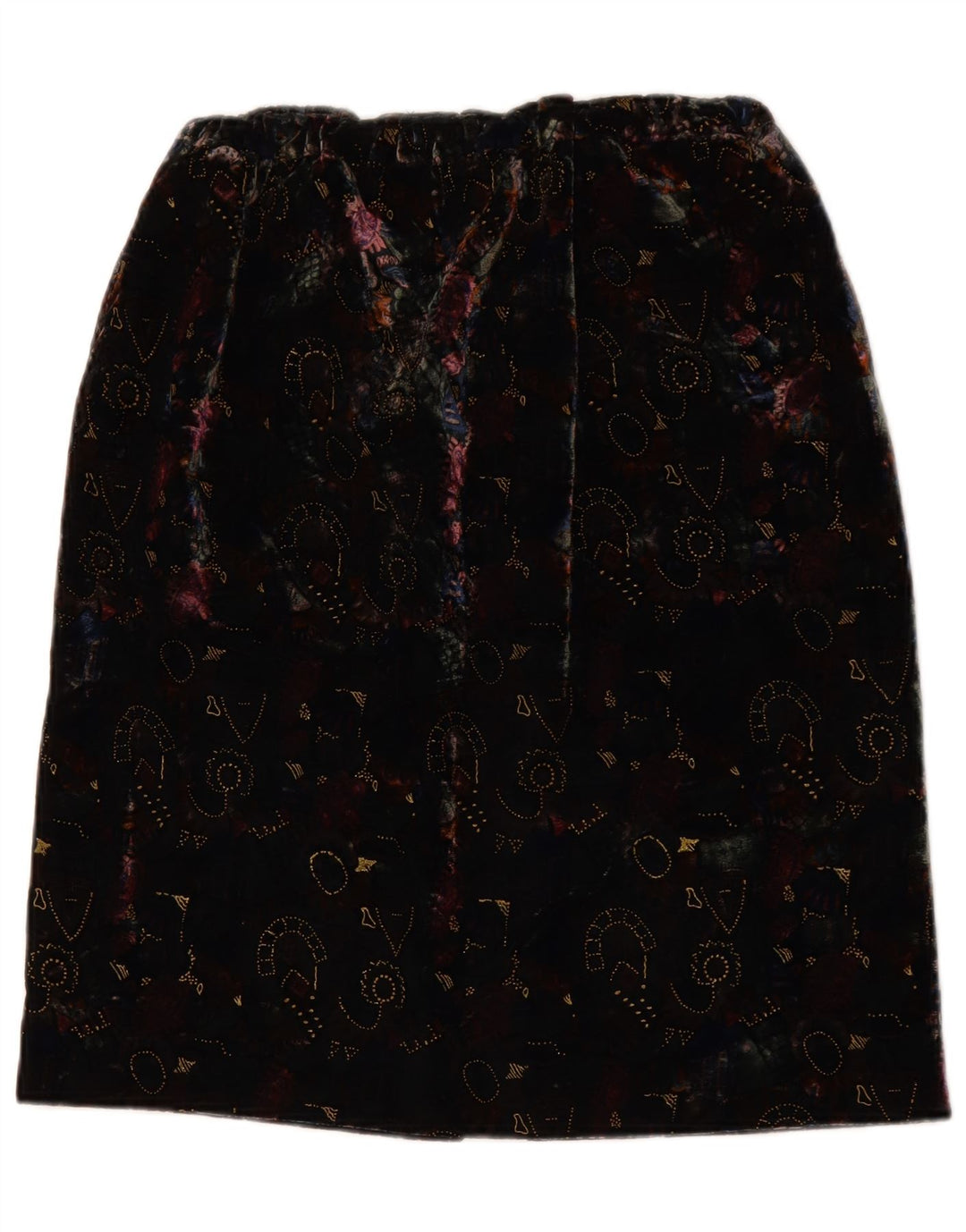 Vintage kvinders abstrakt mønster fløjl lige nederdel W28 medium sort